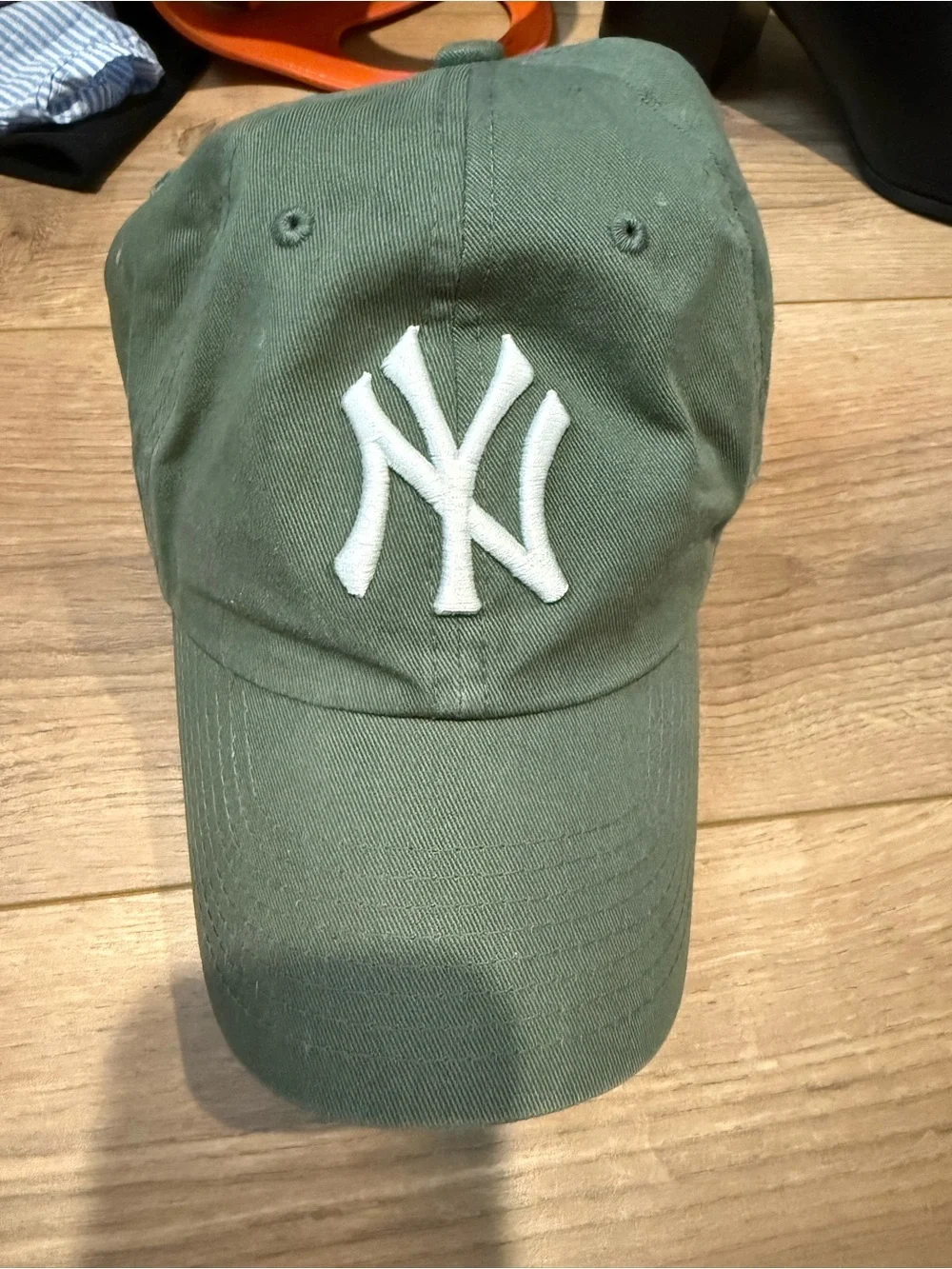 47 Brand Olive Green Baseball Cap with White NY Emblem